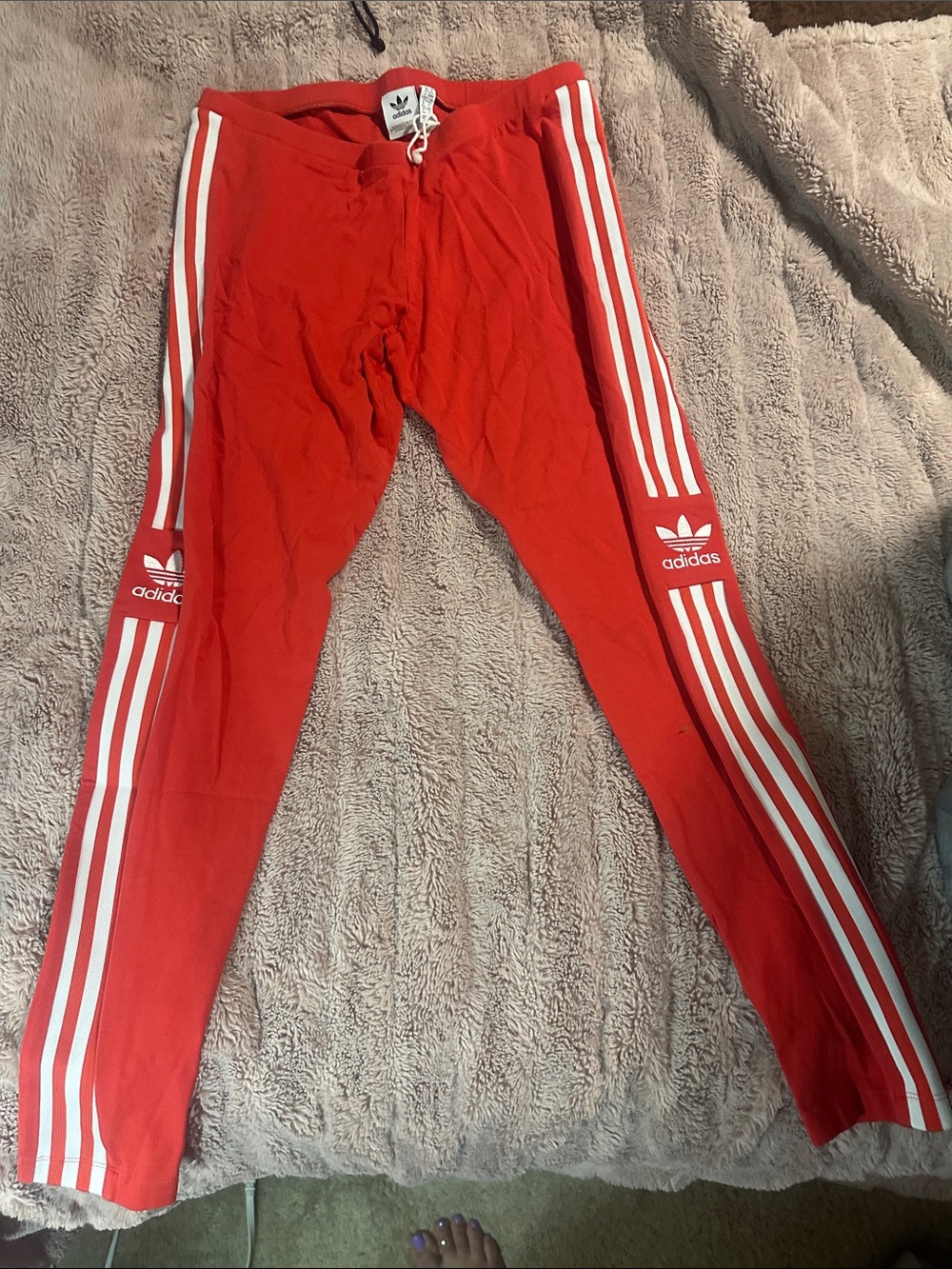 adidas Kids Red Joggers with White Three-Stripes